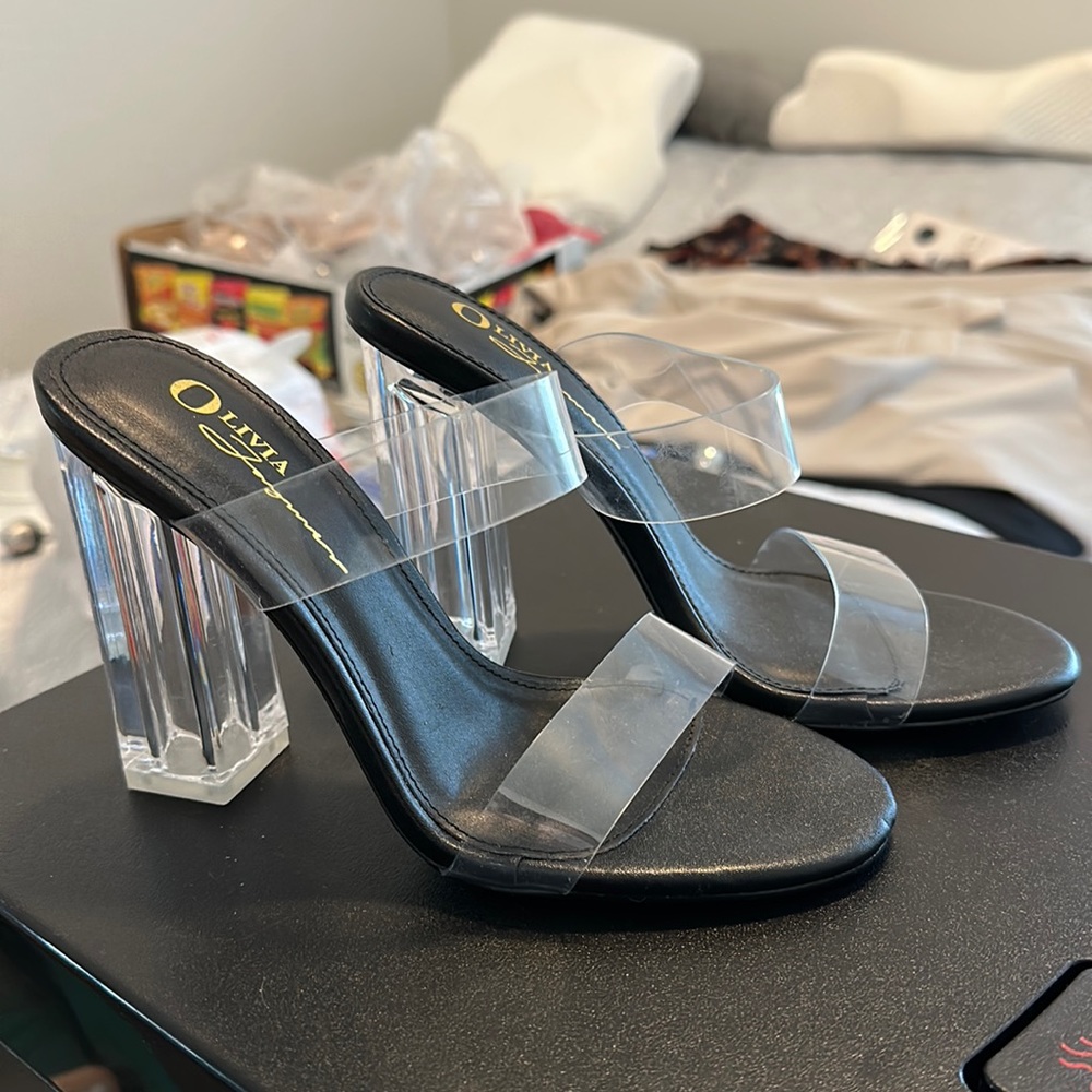 Black Clear Strap Block Heels